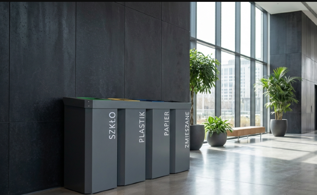 Pojemniki do segregacji odpadów SorterBox w nowoczesnym wnętrzu